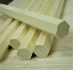 Hexagon dowel rods showing six sides