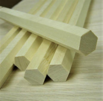 Hexagon dowel rods showing six sides