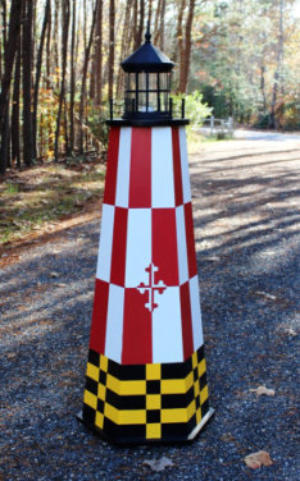 4 ft. painted lawn lighthouse with Maryland color scheme