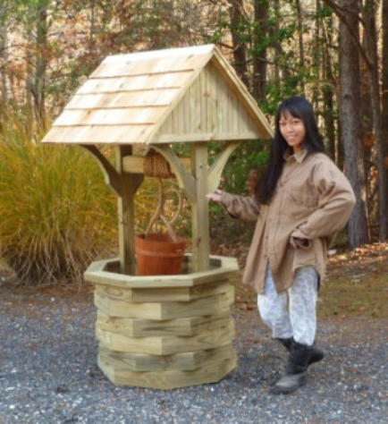 Large DIY wishing well with cedar roof and bucket