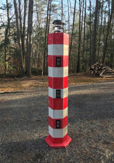 5 ft. Red and White Striped Lighthouse with a Solar Light on Top