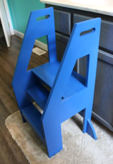 Kitchen helper built out of plywood and painted blue