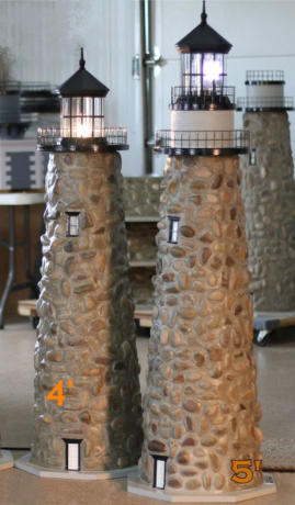4 and 5 foot lawn lighthouses made of stone