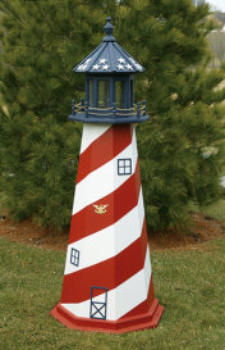 Wooden USA Patriotic Red, White, and Blue lawn lighthouse