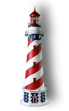 Red white and blue American theme stucco lighthouse